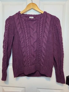 Maglione maglia cavo LL Bean girocollo viola pescatore S classico cabina costiera  - Foto 1 di 6