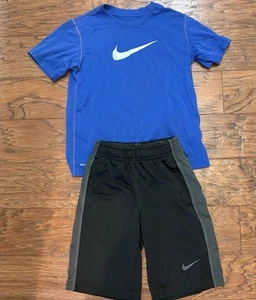 Nike Boys Size XS Blue Shirt Black Shorts Athletic Dri-Fit, B#9 - Picture 1 of 5