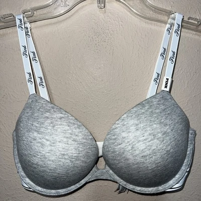 PINK Victoria's Secret Bra Women's Size 32C Grey Wear Everywhere Super Push Up - Image 1 of 4