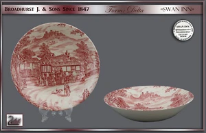 Suppenteller 19,5cm J. Broadhurst  Serie "Swan Inn " england rot - Bild 1 von 1