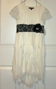 New NWT My Michelle Girls Size 8 Tiered White Dress black lace & jeweled flower - Picture 1 of 7