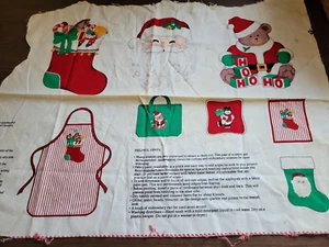 Vintage Christmas Applique Fabric Remnant Piece 3 Images Santa Stocking Bear - Picture 1 of 12