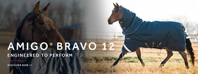 Horseware Amigo Bravo 12 Plus Turnout lite Regendecke Navy Blue & Black - Bild 1 von 4