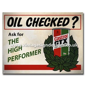 CASTROL GTX - OIL CHECKED? METAL GARAGE SIGN - Picture 1 of 1