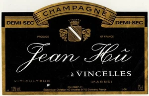 Etiquette Champagne(75cl)-demi-sec-Vigneron Jean Hû-Vincelles(51)-Réf.n°330 - Imagen 1 de 1