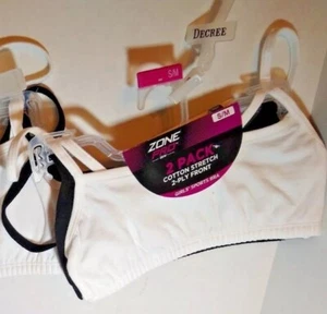 NWT ~ Girls Sports Training Bra 2-Pack S/M 2-Ply White Black Cotton Stretch. - Picture 1 of 10