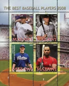 Malawi Best Baseball Player 2008 Sport Souvenir Sheet of 4 Stamps Mint NH - Picture 1 of 1