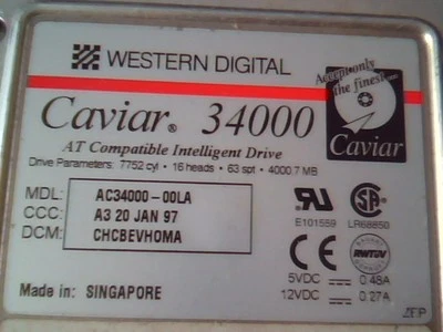 Hard Drive Western Digital Caviar 34000 AC34000-00LA CHCBEVHOMA Jan 97 - Image 1 of 4