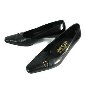 Salvatore Ferragamo Womens Shoe Black Style Pamela Size 7 Kitten Heel 4cm - Picture 1 of 7