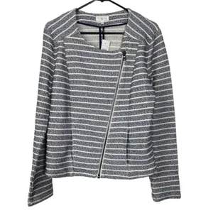 NWT Lou & Grey Womens Gray Moto Full Zip Jacket Size M Striped Knit Casual - Imagen 1 de 8