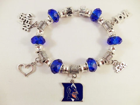 DUKE UNIVERSITY BLUE DEVILS NCAA Licensed Charm Silver Bracelet Team GLASS BEADS Cover