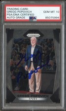 GREGG POPOVICH SIGNED 2017-18 PRIZM BASKETBALL CARD PSA/DNA AUTO 10 #300