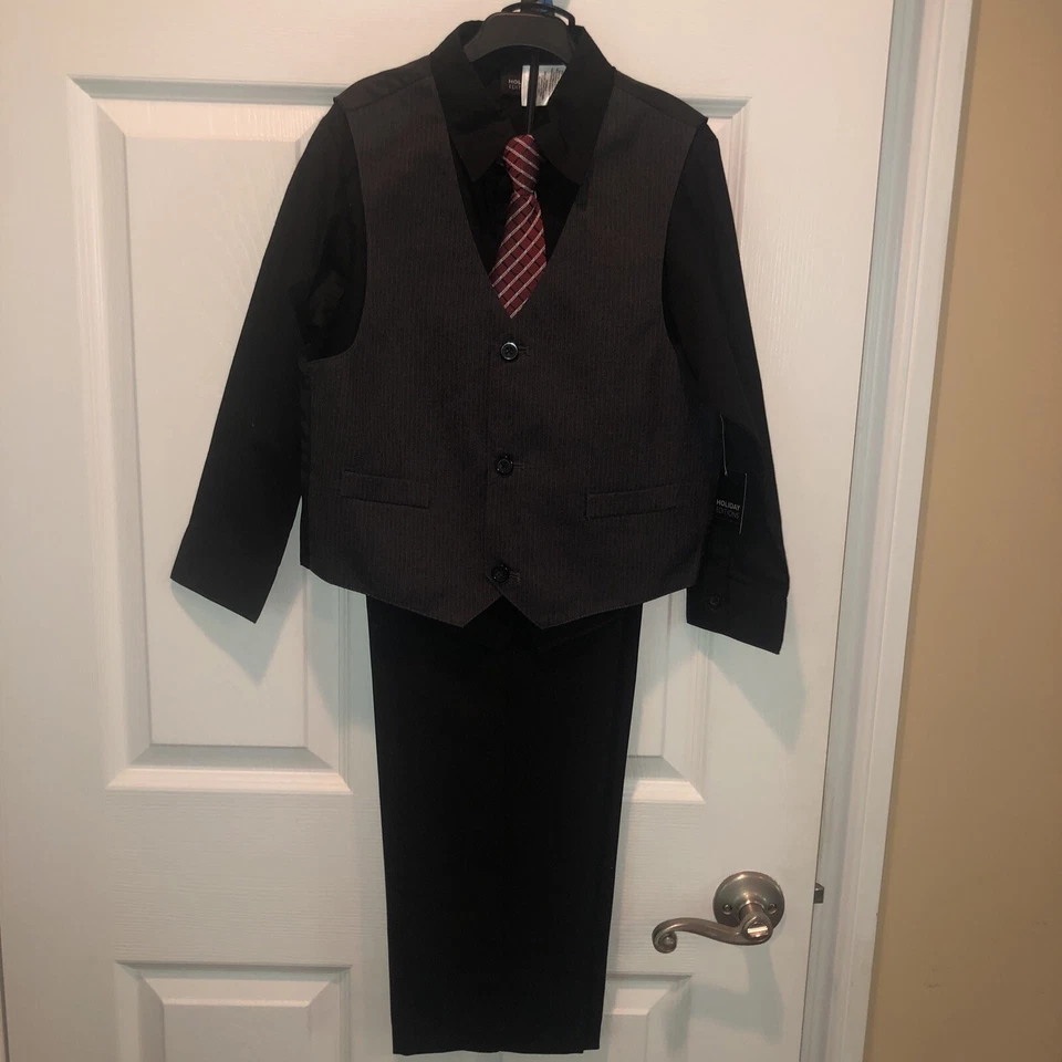 Chicos 4 Piezas Traje Pantalones, Chaleco, Camisa de Vestir, Conjunto de Corbata Talla 7 Manga Larga Nuevo con Etiquetas Foto 1 de 3