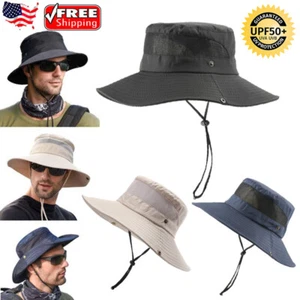 Cappello da sole uomo a tesa larga resistente ai raggi UV cappello a secchiello escursionismo campeggio pesca e caccia - Foto 1 di 17