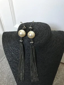 Orecchini pendenti goccia RETRO finta perla tono argento scuro decorazione dichiarazione festa - Foto 1 di 4