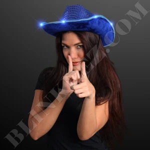 LIGHT UP SEQUIN BLUE COWBOY HAT - COUNTRY FUN! - Picture 1 of 4