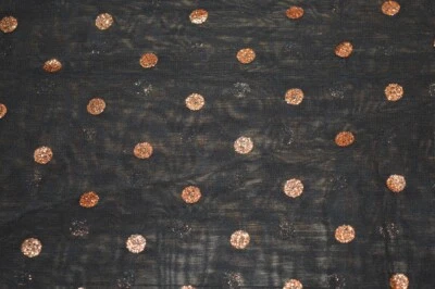BRONZE GLITTER METALLIC POLKA DOT BLACK SHEER FABRIC 2 YDS + SOLID SHEER 1 YD 20 - Image 1 of 4