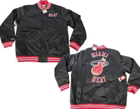 Miami Heat Mens Mens 2XL-3XL Mitchell & Ness Heavy Satin Button Snap Jacket $150 Cover