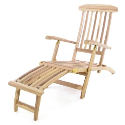 DIVERO Liegestuhl Deckchair "Florentine" Steamer Chair Teakholz unbehandelt - Bild 1 von 4