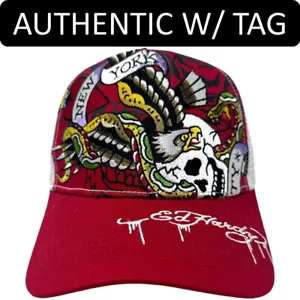 Ed Hardy Trucker Hat Embroidered Tattoo New York Eagle Red Snapback Mesh Cap - Picture 1 of 7