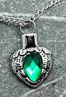 Angel Wings Heart Pendant Gorgeous Green C Z Crystal Stainless Steel 24 Chain