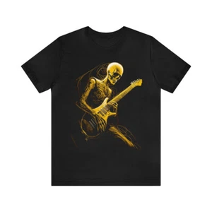 Skeleton Guitar T-Shirt Musical Fashion Tee Custom Graphic Design Music Festival - Picture 1 of 5