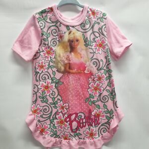 Barbie Pajamas Nightgown Girls Sz 4 Pink Vintage 90s Ruffle Short Sleeve Wundies