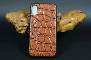 I PHONE CASE COVER GENUINE ALLIGATOR SKIN BROWN CARAMEL HANDMADE MA LEATHER - Picture 1 of 4