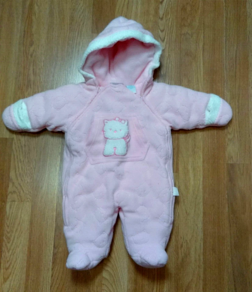 Macacão macacão miniwear gatinho recém-nascido rosa grosso bebê meninas inverno quente 0-3m - Imagem 1 de 4