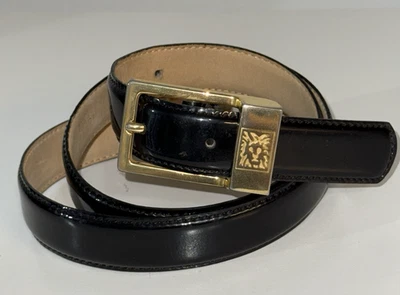 De Colección Anne Klein para Calderón Negro Mujer Talla Cinturón Cuero Dorado Cabeza de León Hebilla Foto 1 de 4