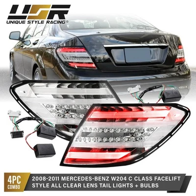 All Clear Lens RED LED Tail Light L+R For 08-11 Mercedes C-Class W204 2D/4D AMG Foto 1 de 4