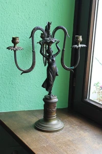 Große Antike Bronze Messing Leuchter Römerin 19.Jh. - Bild 1 von 12