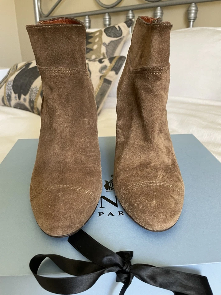 Lanvin Camel Tan Suede Wedge Ankle Booties w/ Side Zip Women Size EU 36 US 6 - Image 1 of 4
