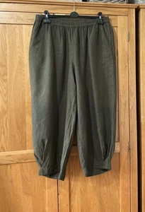 Grizas Linen Balloon Trousers 2XL Waist 34-40in Khaki Green Elasticated Waist - Picture 1 of 6