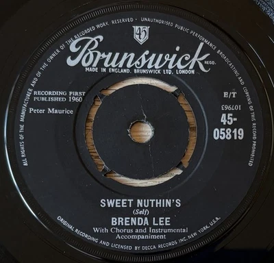 BRENDA LEE SWEET NUTHIN'S 7" SINGLE BRUNSWICK (1960) VG+ POP ENGLAND - Image 1 of 3