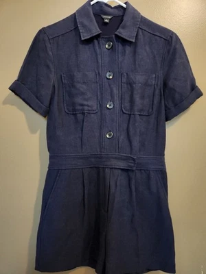 Mameluco para mujer Ann Taylor Loft azul marino lino rayón botón talla 2 Foto 1 de 4