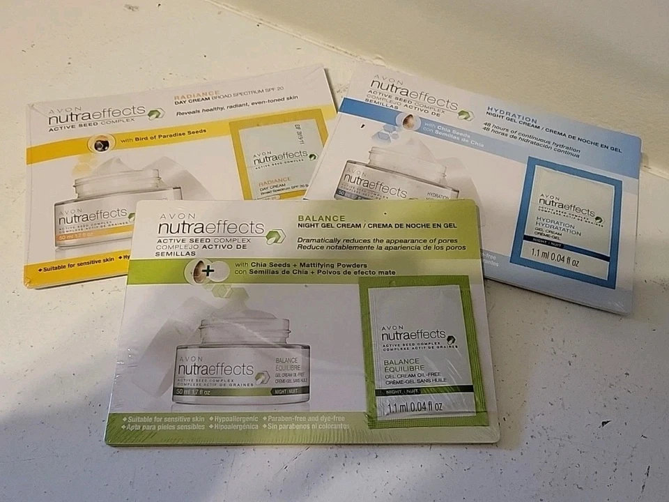 AVON-NUTRA EFFECTS -RADIANCE Day Cream & BALANCE & HYDRATION Night Cream SAMPLES - Image 1 of 4