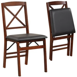 Set of 2 Folding Chair Padded Kitchen Dining Seat Portable Upholstered High Back - Picture 1 of 8