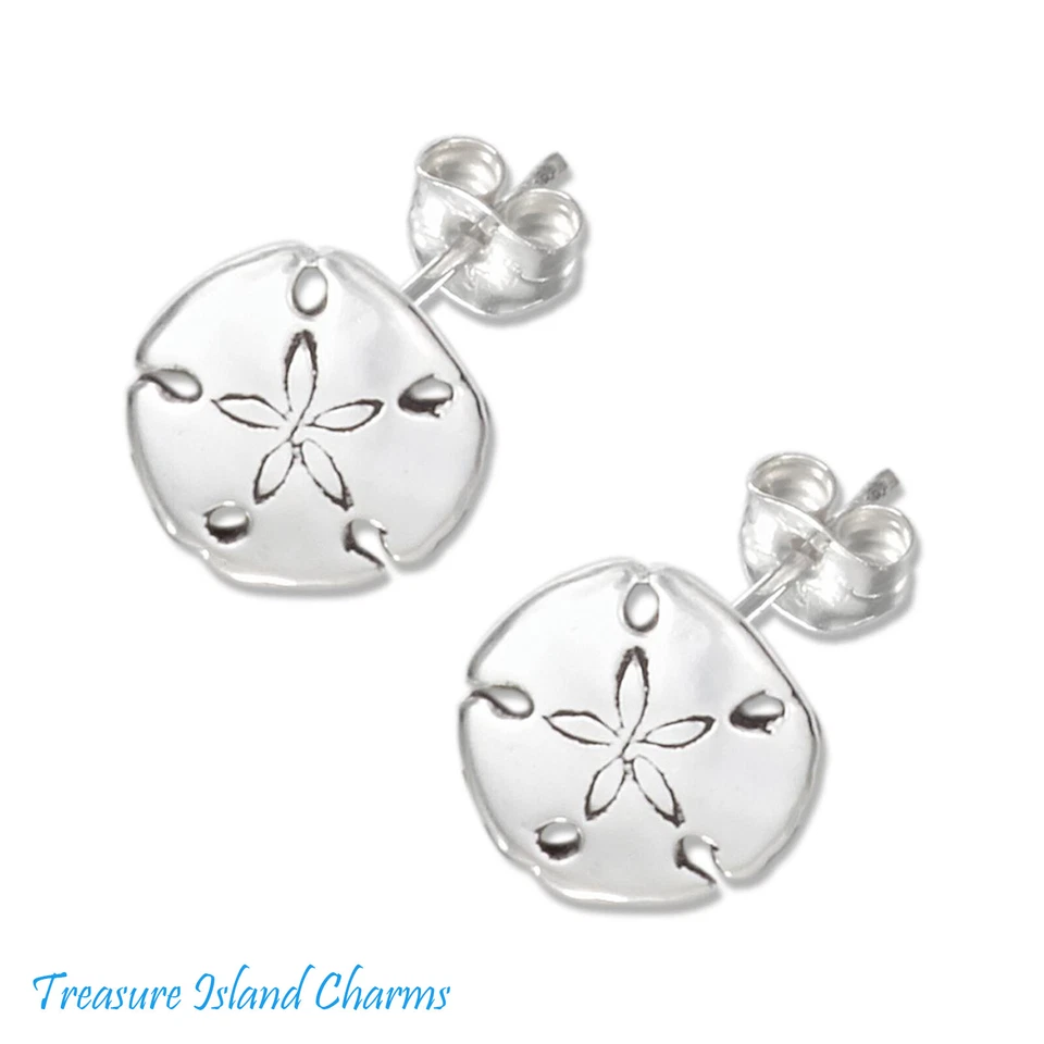 Pendientes de plata de ley 925 con concha de galleta de mar de dólar de arena Foto 1 de 1