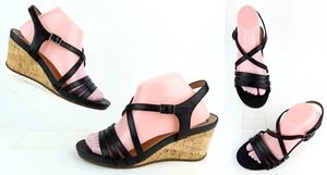 Abeo Loretta Cork Wedge Sandal Black Leather Size 9 Neutral MINT CONDITION! - Picture 1 of 13