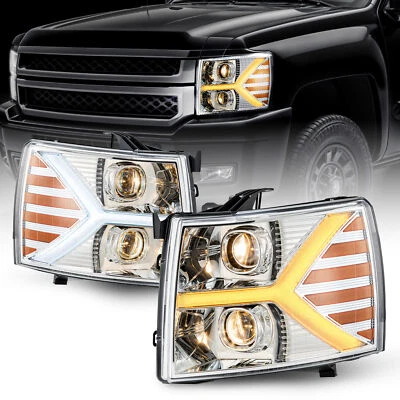 Secondhand Pair Headlights for 2007-2013 Chevy Silverado LED DRL Projector Foto 1 de 4