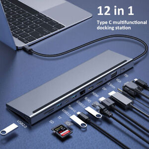 12 in 1 Type C Dock Hub USB C Laptop Docking Station Adapter For MacBook DELL HP