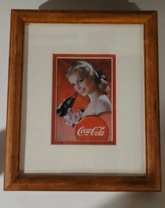 Coca Cola Female Promotion Coke Pop Wood Art Framed Textured Picture Print - Picture 1 of 2