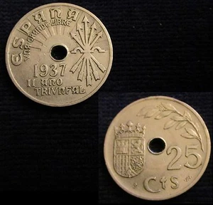 *GUTSE* FRANCO-106, 25 CÉNTIMOS 1937, MBC+ - Picture 1 of 1