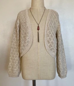 CRAZY 8 GIRLS KNIT CARDIGAN, IVORY WITH GOLD ACCENT, SIZE L(10-12) - Picture 1 of 4
