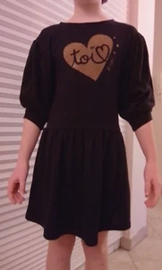 GEMO🧡 Gr. 134 140 10J. KLEID 👗 STRICKKLEID warm dunkelblau schwarz? HERZ *süß* - Bild 1 von 8