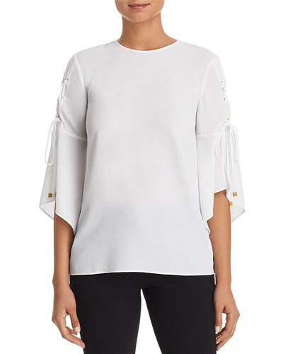 Camicetta girocollo manica stringata bianca Michael Kors nuova $188 taglia Xs