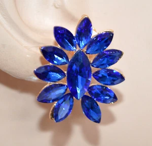 Orecchini donna clip strass ORO cristalli BLU orecchini clip orecchini w123 - Foto 1 di 1