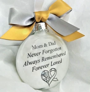 Mom and Dad Memorial Christmas Ornament Loss of Parents Sympathy Gift GS Bow - Picture 1 of 4