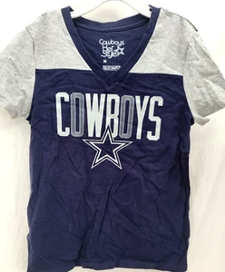 NEW Dallas Cowboys Her Style Navy Blue V-Neck SS Shimmer Shirt Youth Girls M - Picture 1 of 9